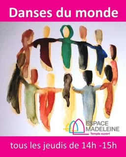 Danses du monde - tous les jeudis de 14h à 15h (sauf pendant les vacances scolaires)
Se déplacer en musique dans une atmosphère détendue; exercer l'équilibre, la coordination et la mémoire ! Informations détaillées: monique.sieber@protestant.ch, 022 310 47 29
Kreistänze für Seniorinnen und Senioren - Jeden Donnerstag von 14 bis 15 Uhr
#dansesdumonde #kreistänze #dansesseniors #egliseouverte #citychurch #offenekirche #espacemadeleine #templedelamadeleine #musique #geneve #temple #protestant #epggeneve #spiritualité #genfreformiert @espacemadeleine